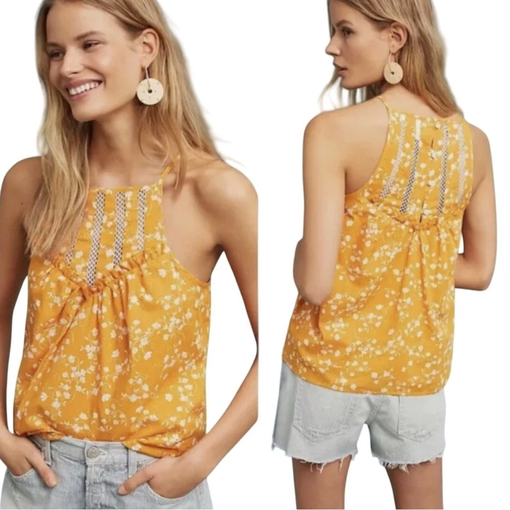 MAEVE Anthropologie Tank Top Halter Martell Mustard Floral